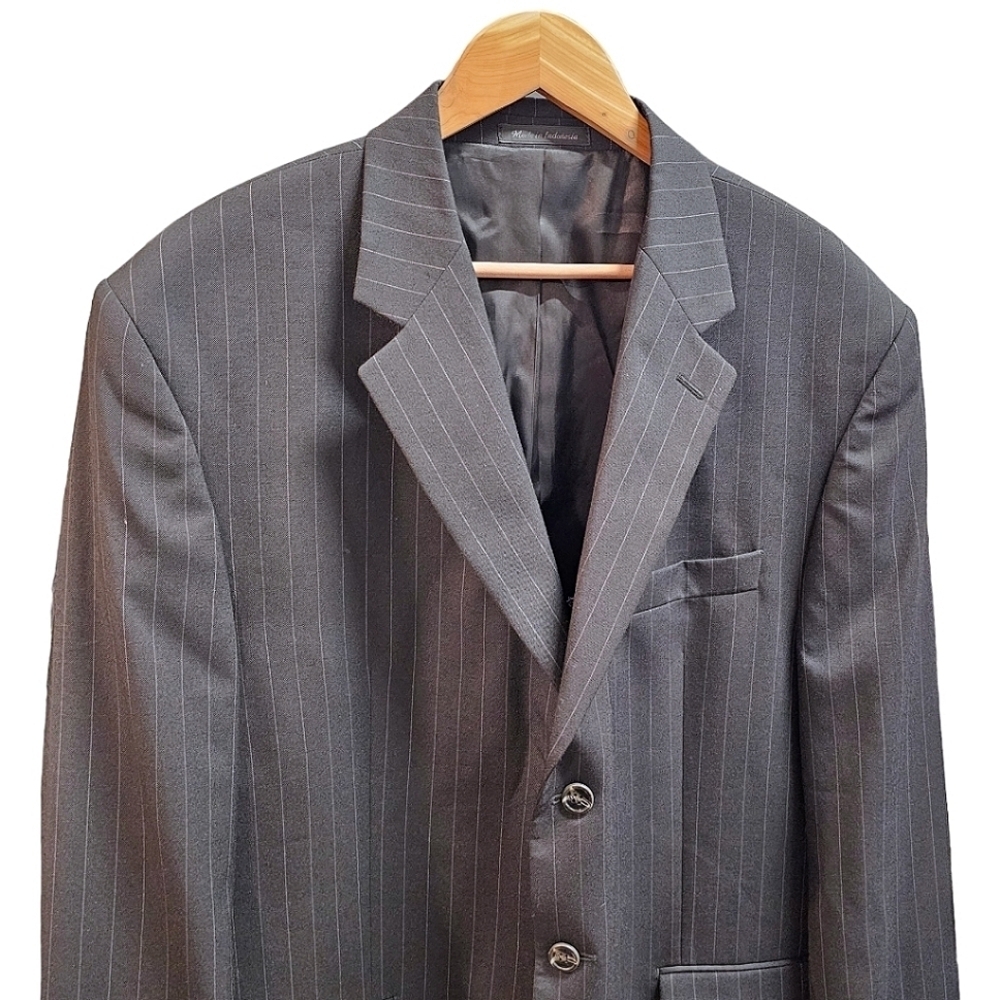 Men's Chaps By Ralph Lauren Wool Charcoal Pinstripe 3 Button Blazer Size 46L - Picture 3 of 9